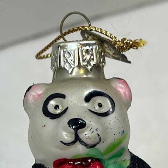 VTG Glitter Panda Bear Holiday Christmas Blown Glass Tree Ornament - Picture 5 of 7